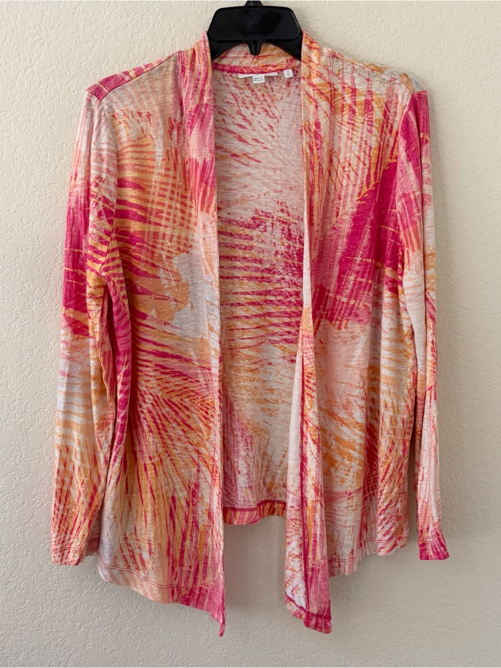 Chicos Size 2 or Large Lightweight Sweater Cardigan 100% Linen Long Sleeves